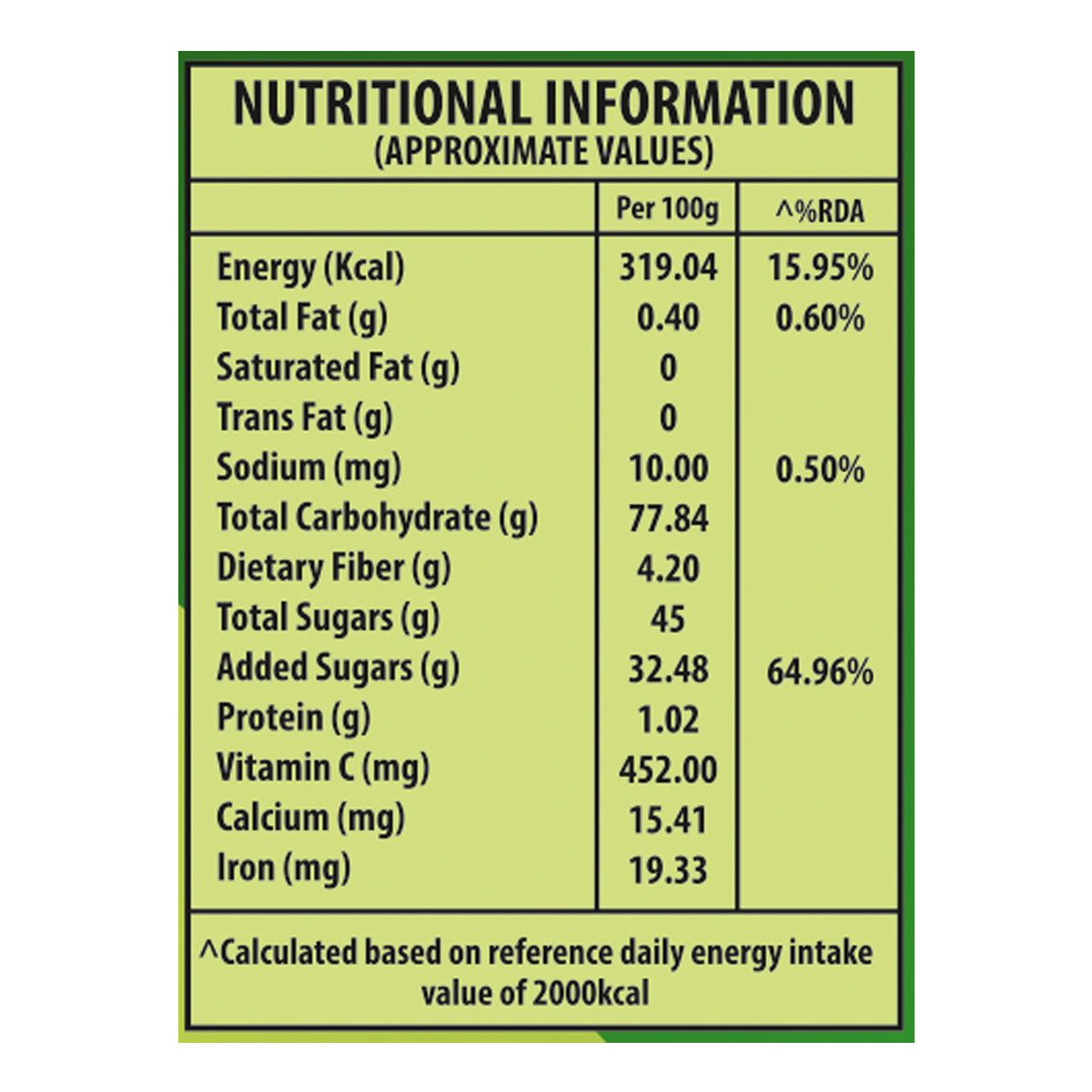 Saaral Amla with Honey – 15 Piece Jar nutrition packaging view
