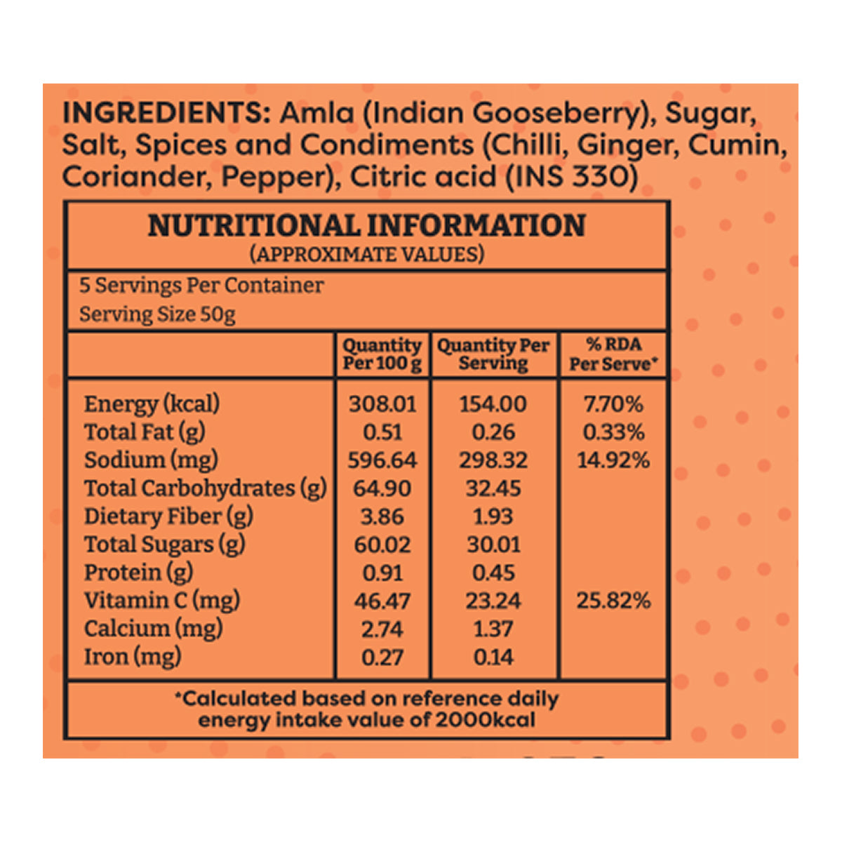 Saaral Amla Vita Candy Desi Masala – 250 g nutrition packaging view
