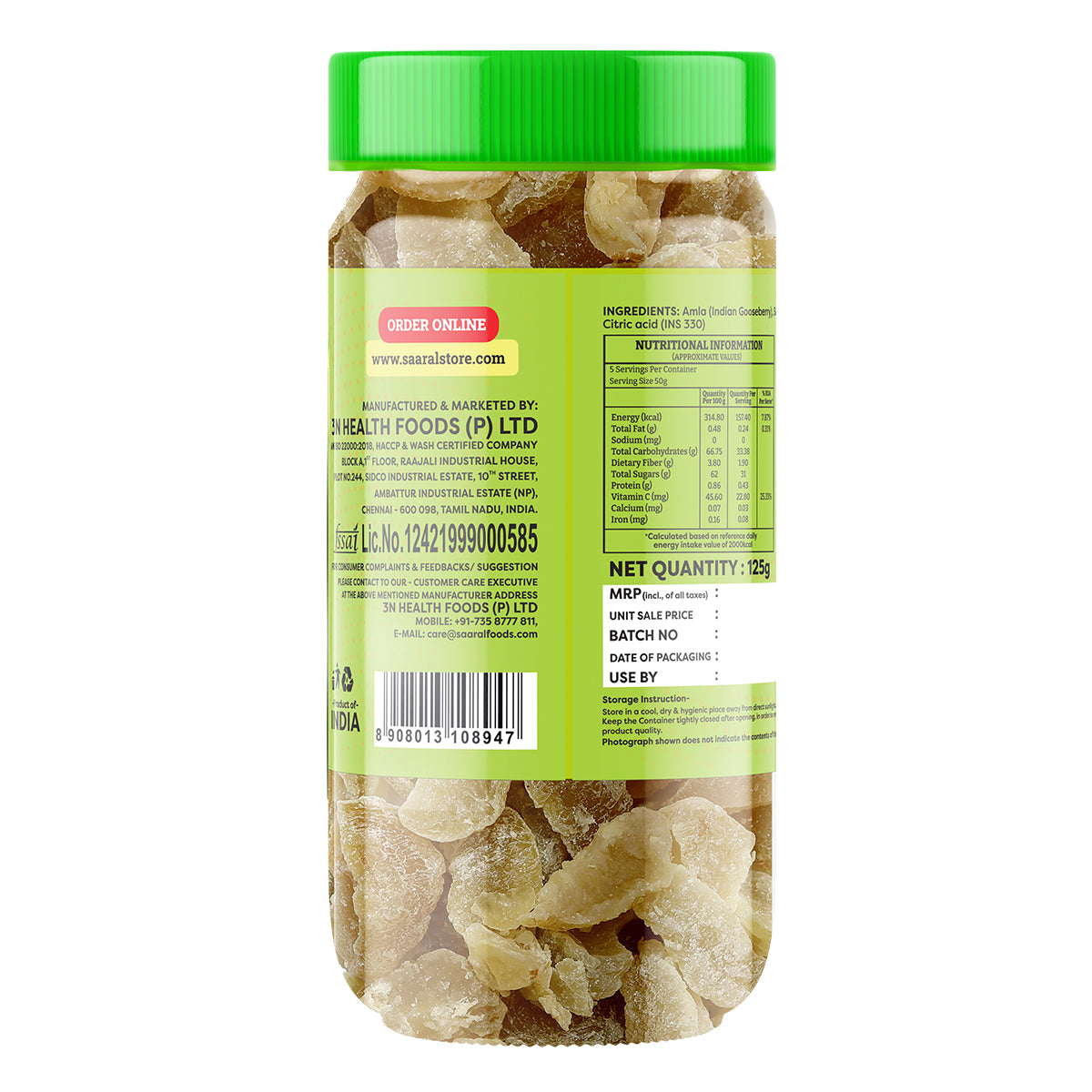 Saaral Amla Vita Candy Simply Sweet – 125 g back packaging view