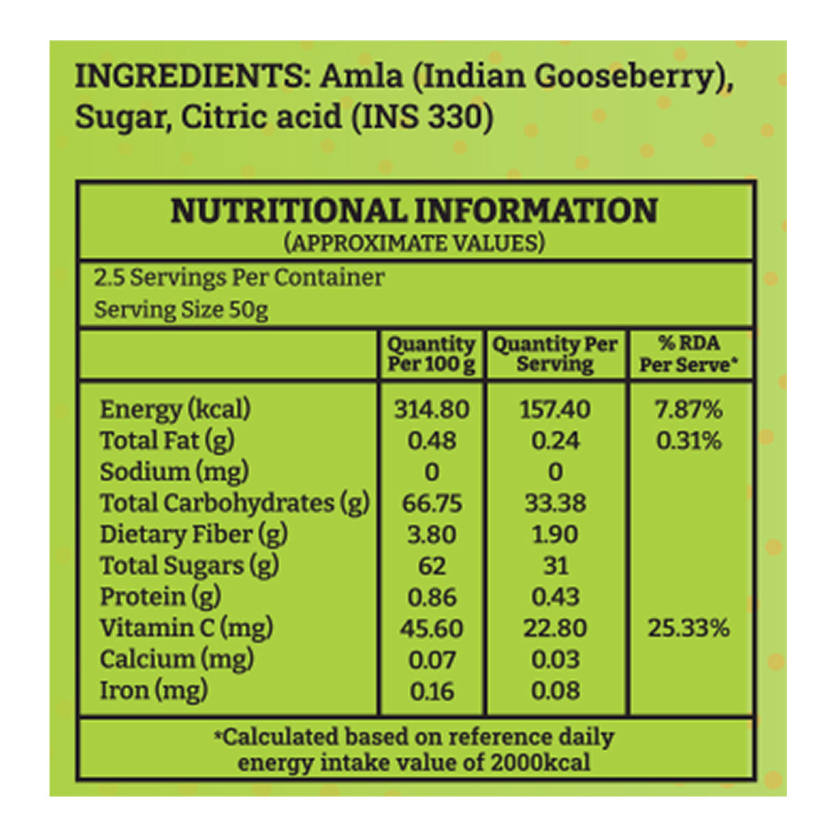 Saaral Amla Vita Candy Simply Sweet – 125 g nutrition packaging view