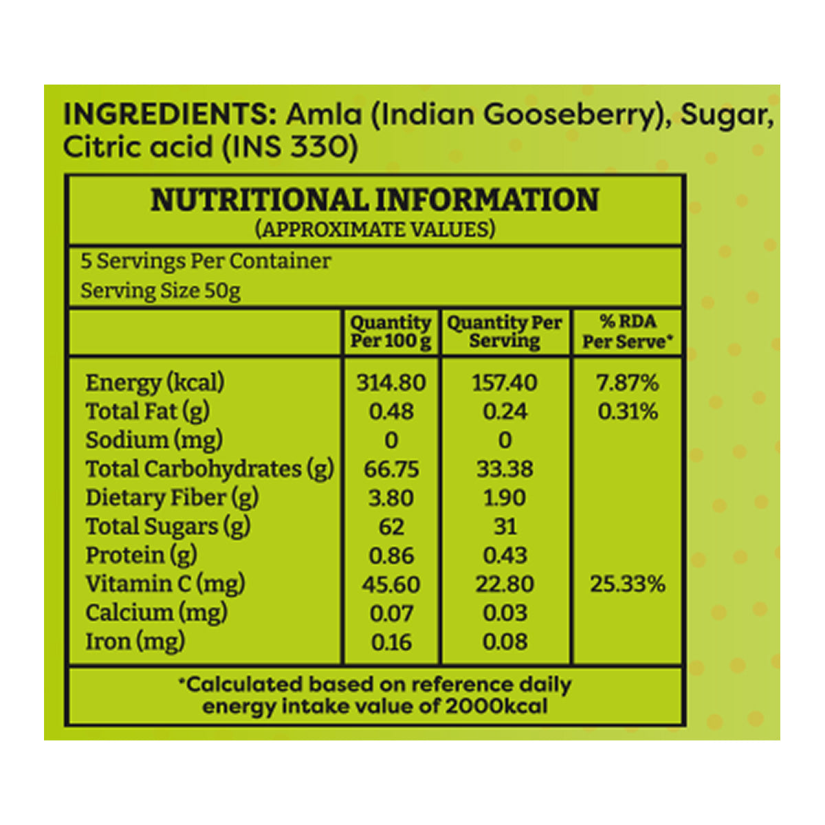 Saaral Amla Vita Candy Simply Sweet – 250 g nutrition packaging view