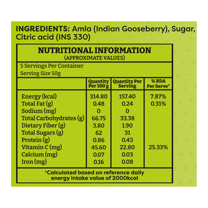 Saaral Amla Vita Candy Simply Sweet – 250 g nutrition packaging view