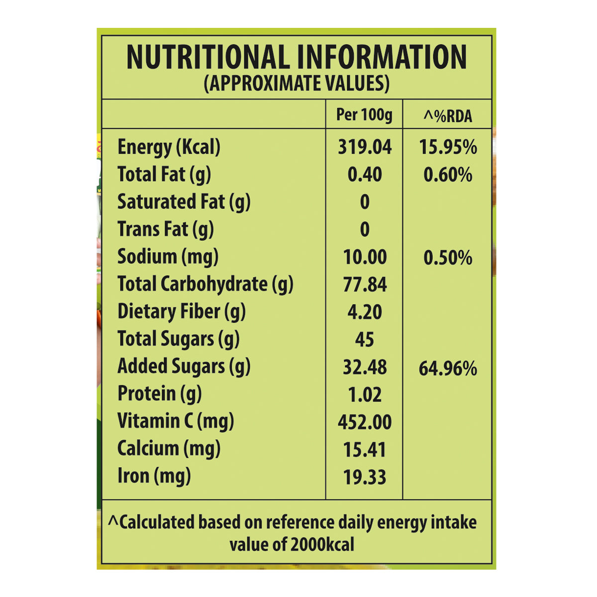 Saaral Amla with Honey – 60 Piece Jumbo Pack nutrition packaging view