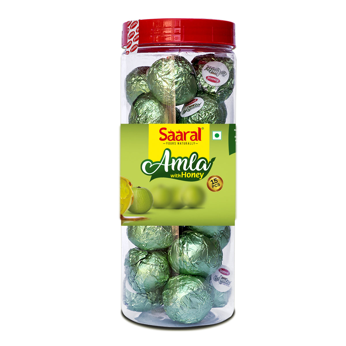 Saaral Amla with Honey – 15 Piece Jar front packaging view