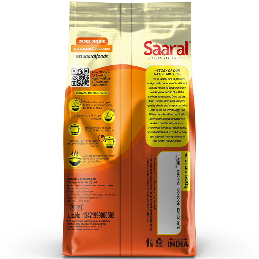 Saaral Barnyard Millet – 500 g back packaging view