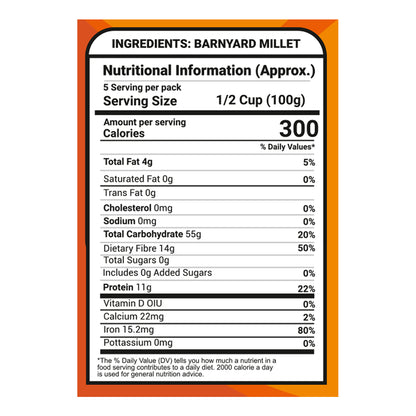 Saaral Barnyard Millet – 500 g nutrition packaging view
