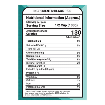 Saaral Black Rice – 500 g nutrition packaging view