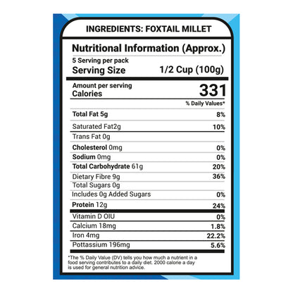 Saaral Foxtail Millet – 500 g nutrition packaging view
