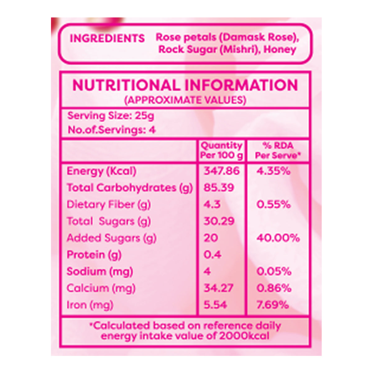 Saaral Gulkand with Honey – 100 g nutrition packaging view