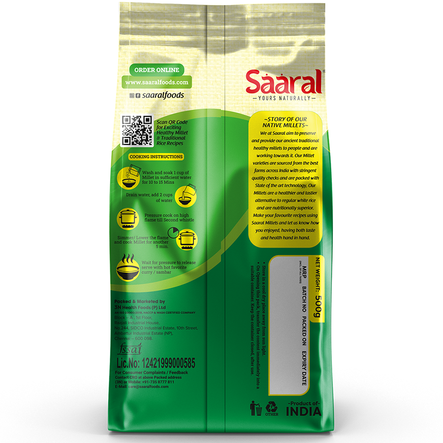 Saaral Little Millet – 500 g back packaging view