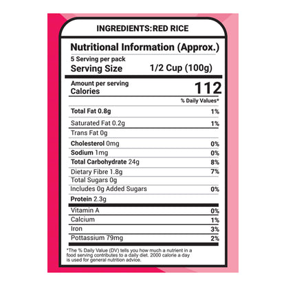Saaral Red Rice – 500 g nutrition packaging view